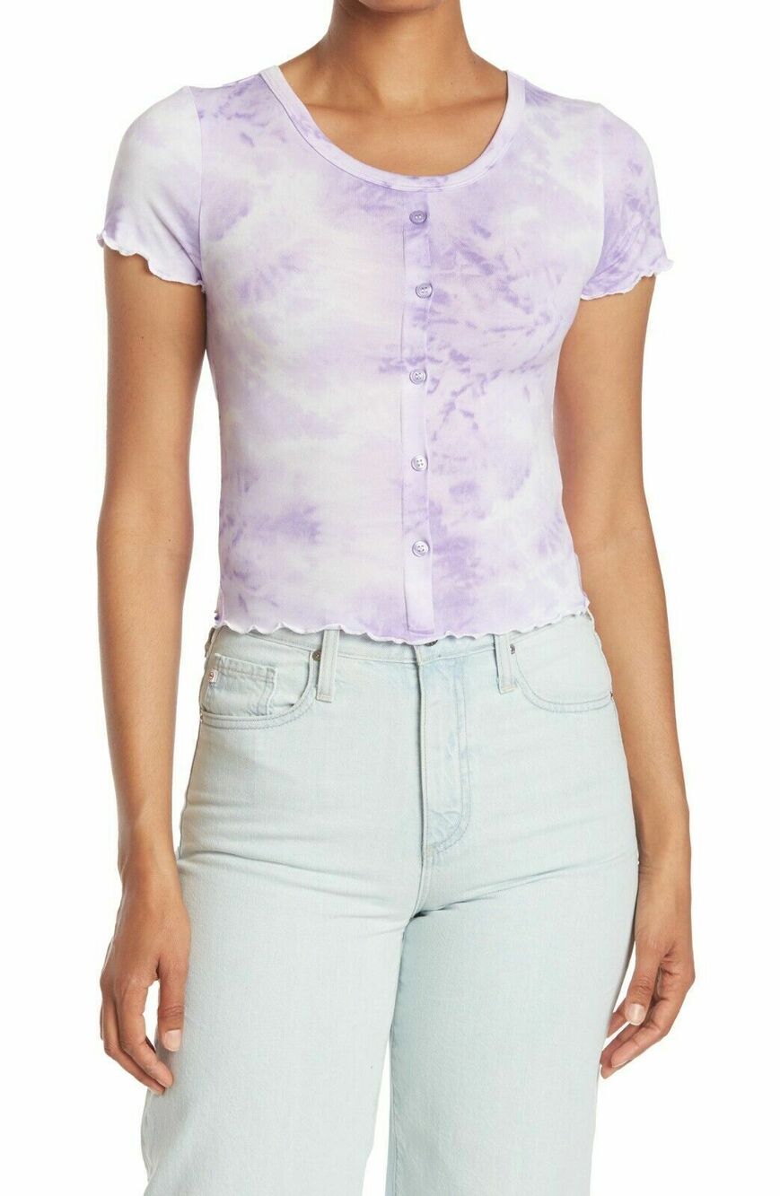 Abound Nordstrom Tie Dye Button Up Tee Purple Paisley Short Sleeve Medium